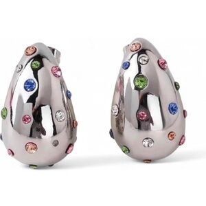 18k White Gold Plated Multi Crystal Dome Clip Earrings - Women Jewelry